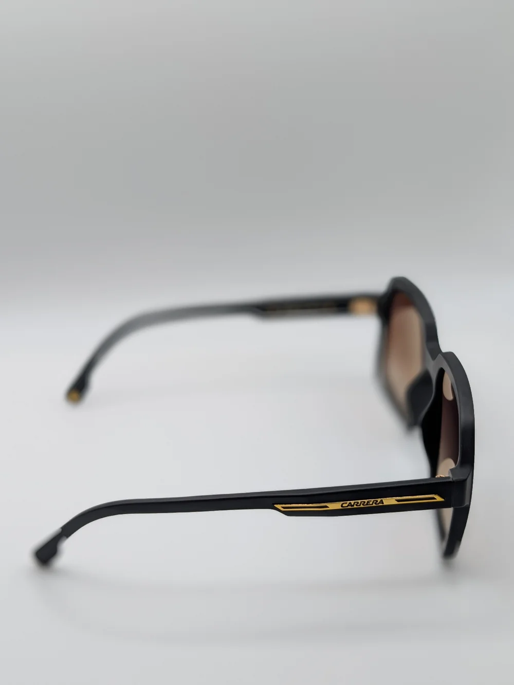 Carrera Matte Black Square Sunglasses Gold Accent Brown Gradient NWT